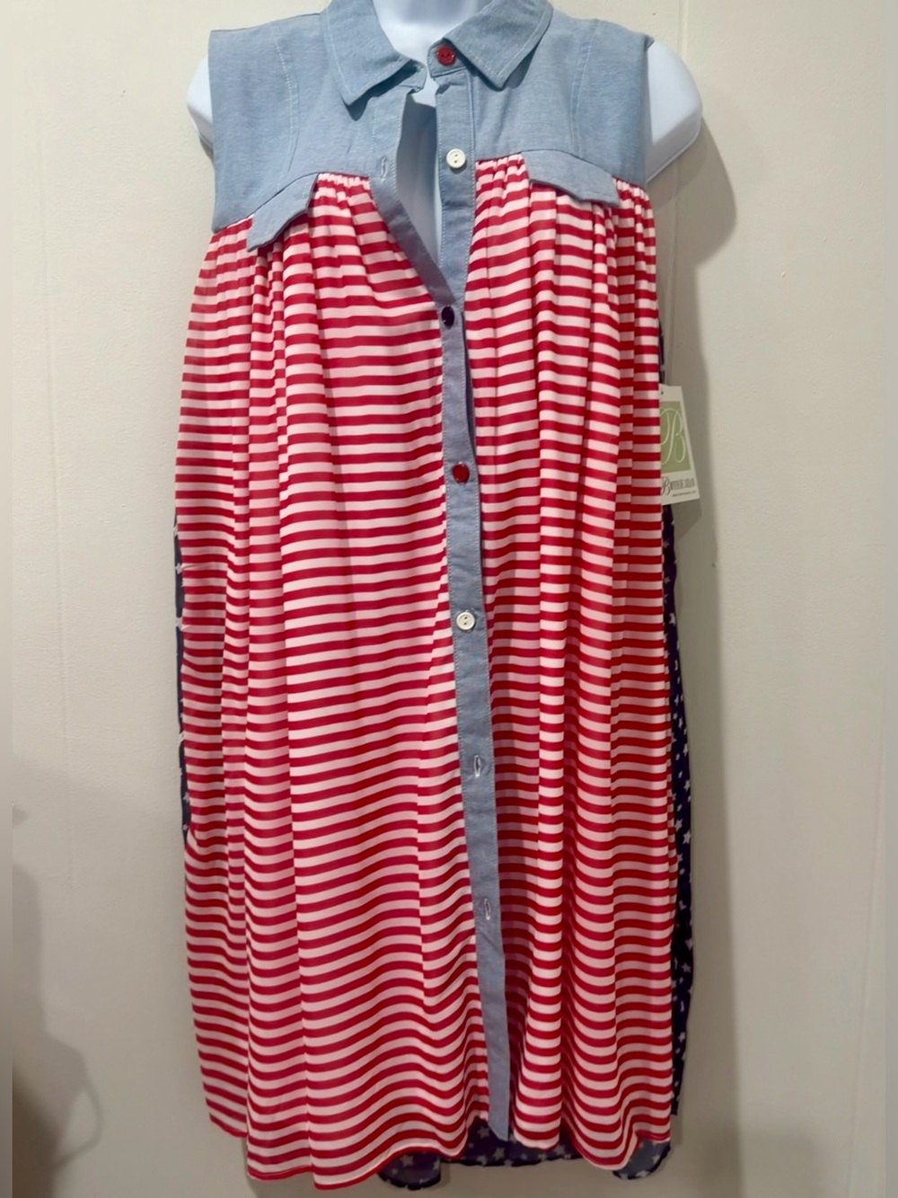 Bonnie Jean patriotic dress with Chambray Yoke XXL Americana